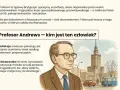 Profesor Andrews w Warszawie, brytyjski obserwator w kraju kontrastów. Ilustracja przedstawia portret profesora na tle Pałacu Kultury.