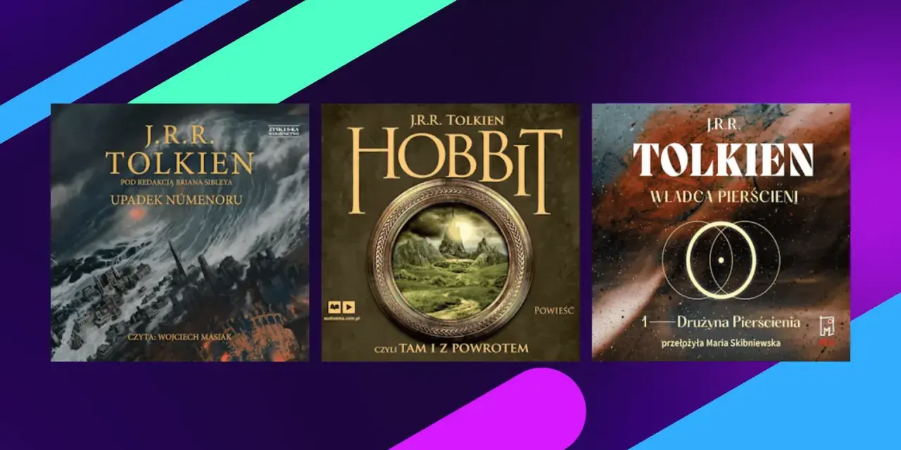 Okładki książek J.R.R. Tolkiena: "Upadek Numenoru", "Hobbit, czyli tam i z powrotem" oraz "Władca Pierścieni: Drużyna Pierścienia". Autor władcy pierścieni w całej okazałości.