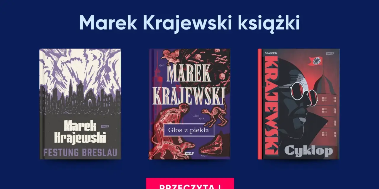 Okładki książek Marka Krajewskiego: "Festung Breslau", "Głos z piekła" i "Cyklop".