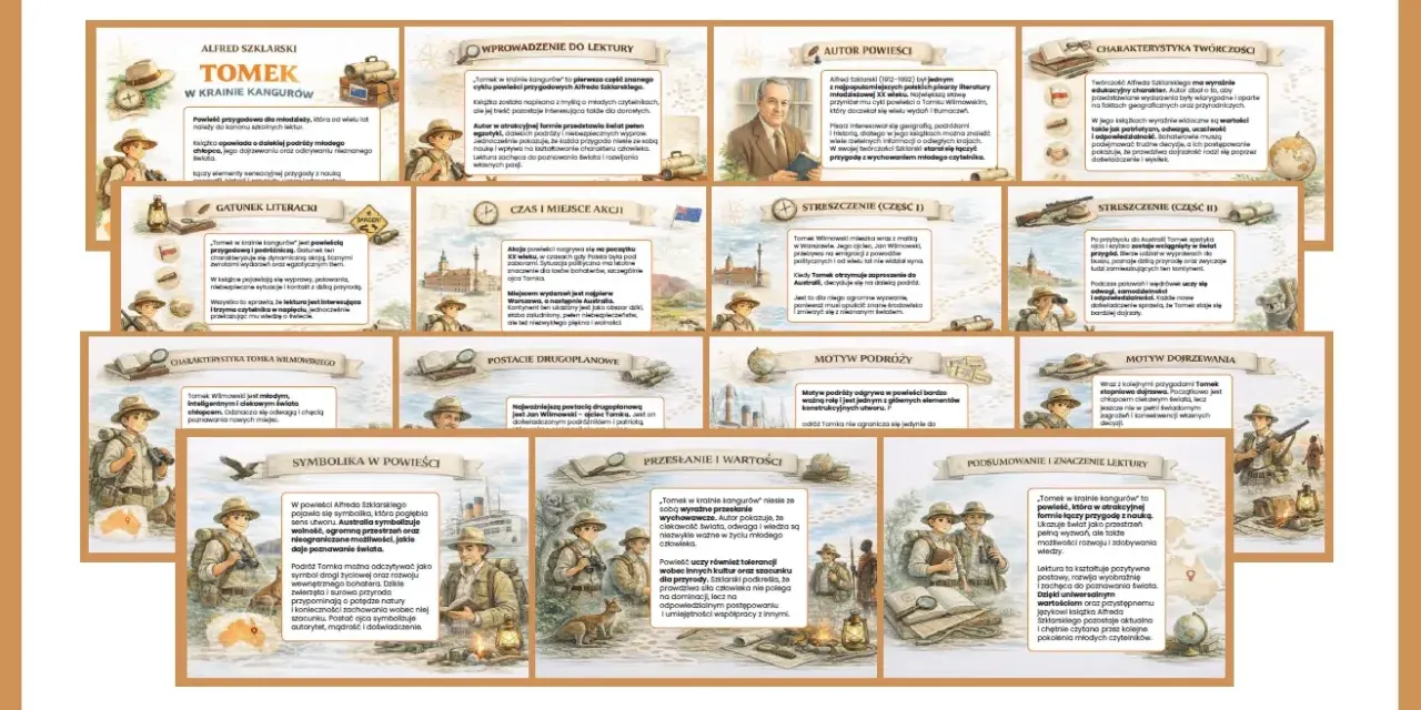 Tomek w krainie kangurów streszczenie: 15 kart PDF z motywami, postaciami i przesłaniem powieści Alfreda Szklarskiego.
