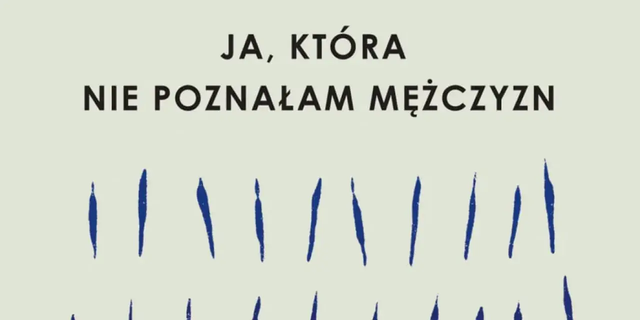 Okładka książki "Ja, która nie poznałam mężczyzn" Jacqueline Harpman. Abstrakcyjne, niebieskie linie na jasnym tle.