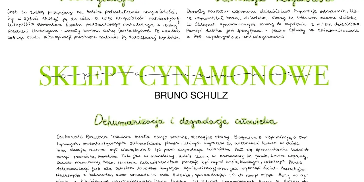 Sklepy cynamonowe streszczenie: Dehumanizacja i degradacja człowieka. Bruno Schulz ukazuje mroczne obsesje, sprowadzając ludzi do rangi manekinów i mięsa.