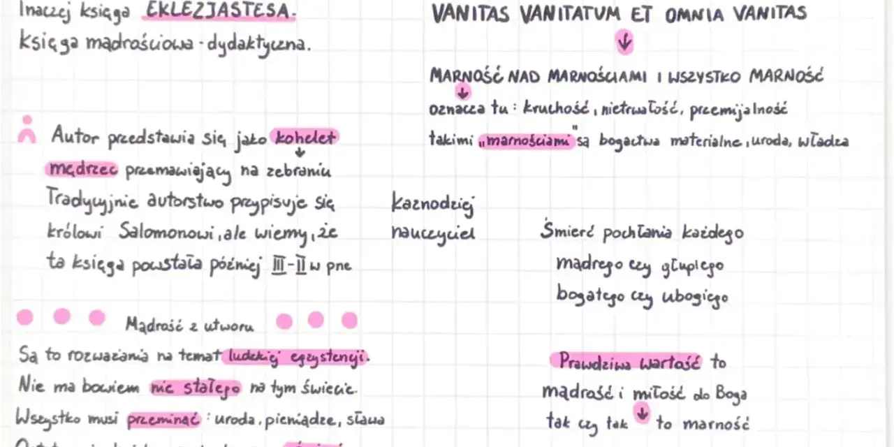 Opracowanie księgi Koheleta, inaczej Eklezjastesa. Tekst zawiera rozważania o mądrości, przemijaniu i marności.