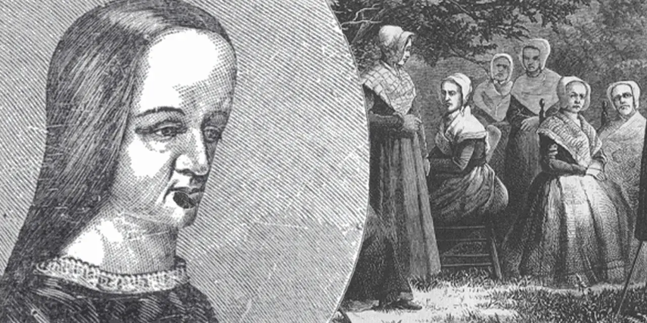 Portret kobiety z epoki, obok grupa kobiet w historycznych strojach. Czy to początek jakiejś intrygującej fabuły?