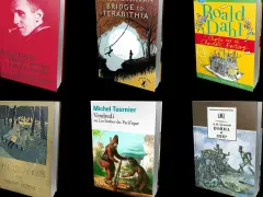 Książki z listy lektury szkoła podstawowa: "Chłopcy z Placu Broni", "Charlie i fabryka czekolady", "Most do Terabithii", "Mutter Courage und ihre Kinder", "Wojna i pokój", "Vendredi ou Les limbes du Pacifique".