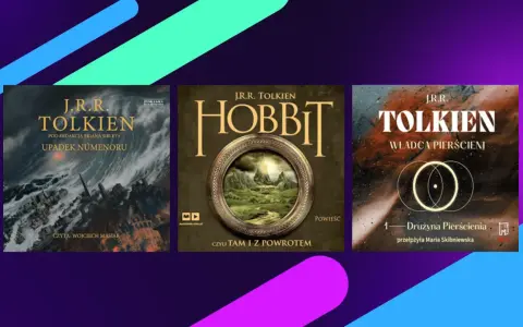 Okładki książek J.R.R. Tolkiena: "Upadek Numenoru", "Hobbit, czyli tam i z powrotem" oraz "Władca Pierścieni: Drużyna Pierścienia". Autor władcy pierścieni w całej okazałości.