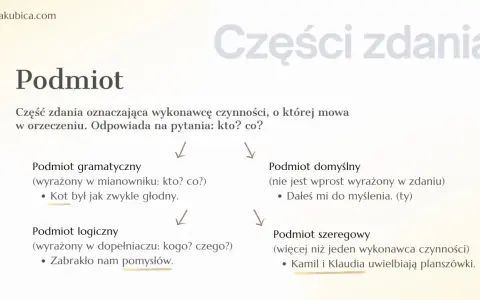 Podmiot to część zdania, wykonawca czynności. Poznaj jego rodzaje: gramatyczny, logiczny, domyślny, szeregowy.