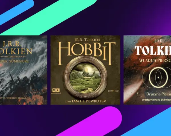 Okładki książek J.R.R. Tolkiena: "Upadek Numenoru", "Hobbit, czyli tam i z powrotem" oraz "Władca Pierścieni: Drużyna Pierścienia". Autor władcy pierścieni w całej okazałości.