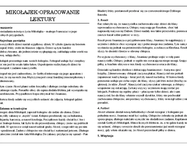 Mikołajek lektura klasa 4: przygody małego Francuza, szkolne psoty, zabawy w kowbojów i mecz piłki nożnej.
