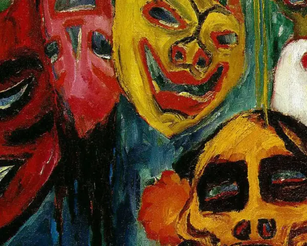 Barwne maski, jak z obrazów ekspresjonizm a impresjonizm, emanują emocjami. Ich wyraziste kształty i kolory przyciągają wzrok.
