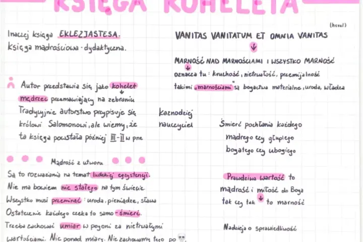 Opracowanie księgi Koheleta, inaczej Eklezjastesa. Tekst zawiera rozważania o mądrości, przemijaniu i marności.