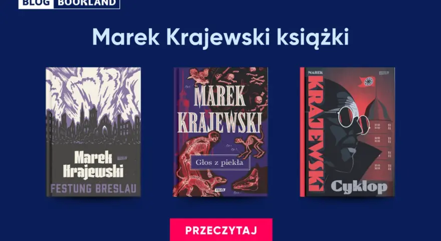 Okładki książek Marka Krajewskiego: "Festung Breslau", "Głos z piekła" i "Cyklop".