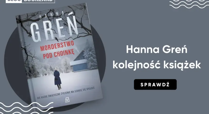 Okładka książki Hanny Greń "Morderstwo pod choinkę" i informacja o kolejności książek autorki.
