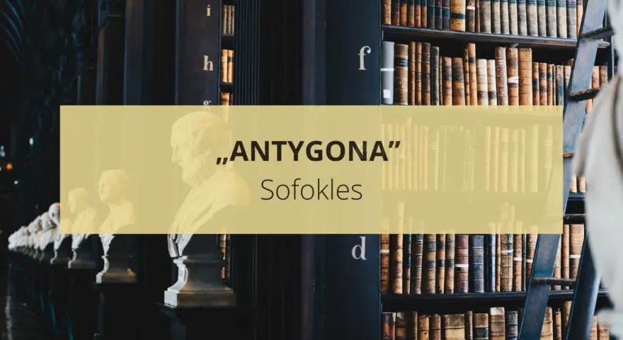 Antygona streszczenie szczegółowe Sofoklesa. Popiersia w bibliotece, obok regałów z książkami.