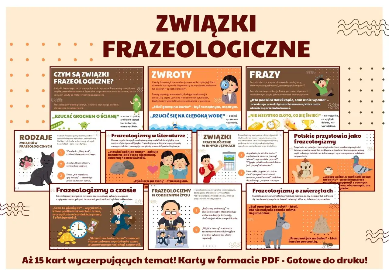 Co to jest związek frazeologiczny? To stałe połączenie wyrazów o przenośnym znaczeniu, np.